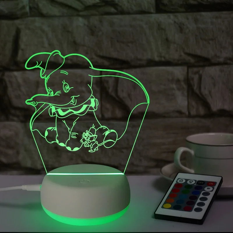 Elephant Acrylic Night Light 3D Illusion Lamp For Boys Kids Toys 16 Colors Changing USB Veilleuse LED Room Decoration Lighting