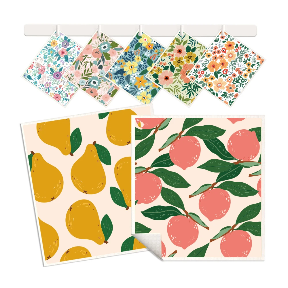 Wholesale Custom Design Fruit Floral Eco-friendly Kitchen Swedish Dishcloth Biodegradable Cellulose Sponge Cloths With Print
