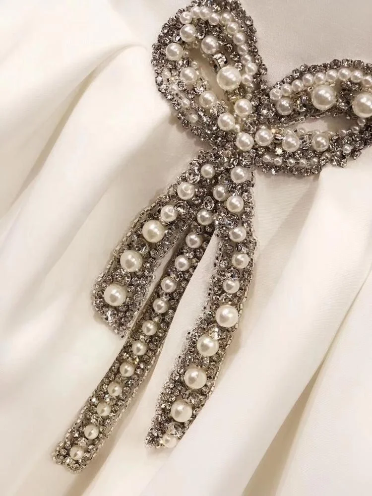 NWD1925 Elegant Straight Collar Imported 395 Satin Pure White Sweetheart Elegant Wedding Dress Thin Strap Prom Dress