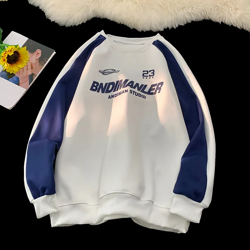 Spring Autumn American Style Mens Crewneck Sweatshirt Contrasting Printing Crewneck Pullover Blank Sweatshirts Custom Logo