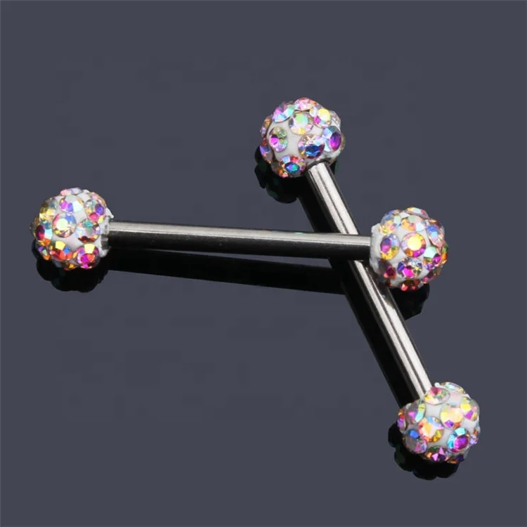 Discount Crystal Clay Ball Barbell Fashion Body Piercing Jewelry Allergic Free Titanium Nipple Rings