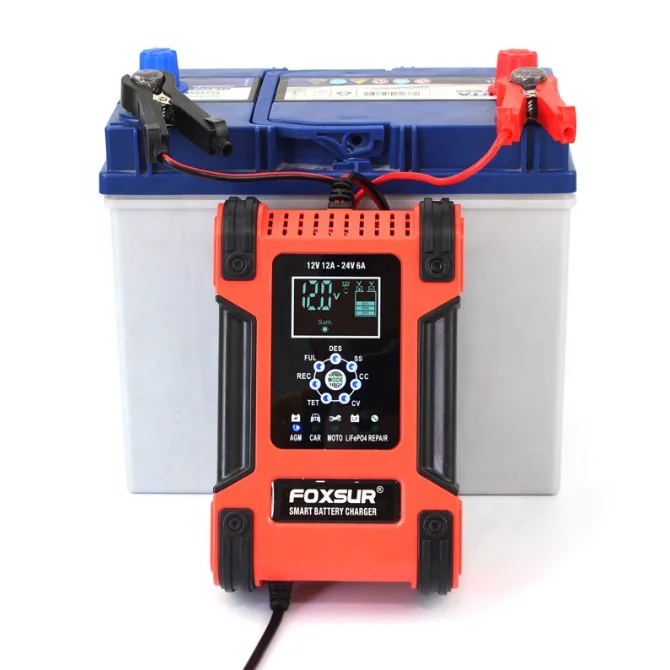  Последняя Foxsur 12V 12A - 24V 6A 7-ступенчатая свинцово-кислотная батарея AGM LiFePo4 литиевая мотоциклов зарядное устройство для автомобильного