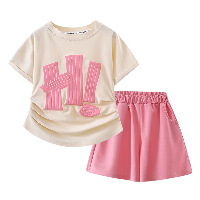 Wholesale Little Girl Clothes Outfits Boutique Clothing Baby Summer Fashion Sports Suit Latter Prints T-shirts Sets