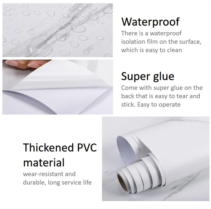 High Gloss 3D Marble Wallpaper for Kitchen Decor PVC Contact Paper Peel and Stick Roll Design Factory Price Wall Panels