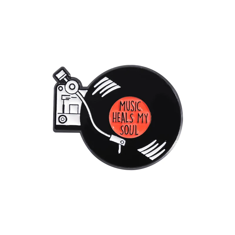 Retro Music Records Enamel Pins Custom MUSIC HEALS MY SOUL Brooches Lapel Badges Funny Jewelry Gift for Kids Friends