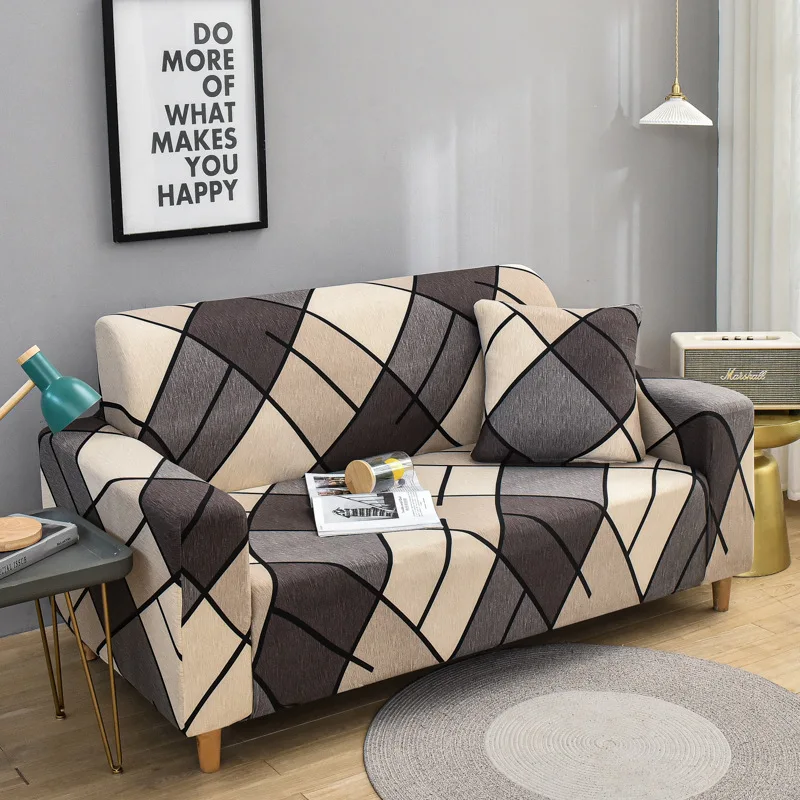 Modern L shape spandex 3d printed geometric universal elastic fabric couch sofa full cover 3 seats stretch sectional slipcovers
