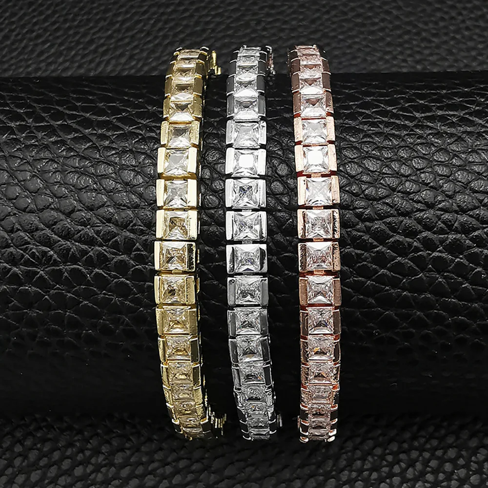 Iced Out Crystal Tennis Zircon Bracelets for Women Men Trendy Unisex Accessories Squares CZ Chain on Hand Jewelry