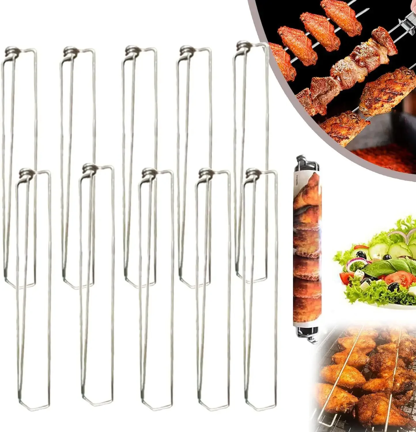 Set Of 4 Chicken Wing BBQ Fork U-Shaped Design Metal BBQ Grilling Fork Sticks Skewer Grill Outdoor Picnic Barbecue Gadgets