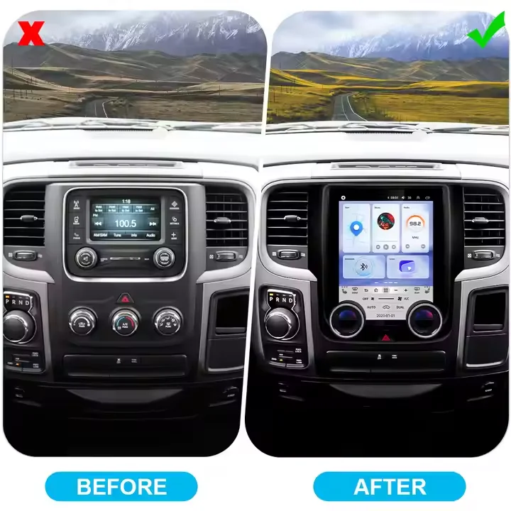 Navihua Tesla Style Vertical Screen for Dodge RAM 2013-2018 DVD Players with Dual Knob Entertainment Stereo Multimedia Radio