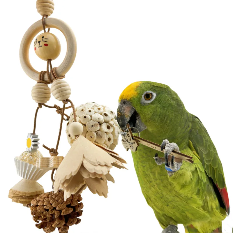 Wooden environmental protection rattan parrot hamster gnawing string pet bird toy