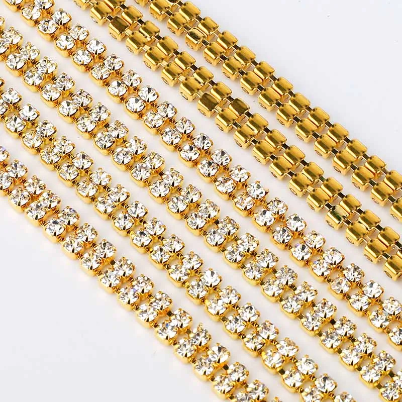
Wholesales Glass Crystal Rhinestones Earrings Chain Sew on Trimming Close Cup Rhinestone Chains for Shoes Boots Decoration 