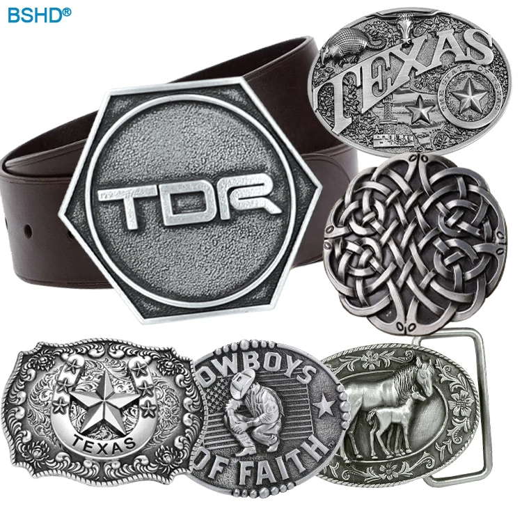 Personalized Custom Logo Western Designers Ladies Buckles Metal Antique Silver Matte 2D 3D Luxury Men Women Cowboy Belt Buckle