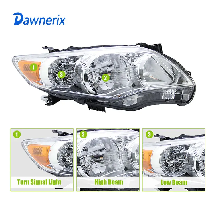 Headlight Assembly for 11-13 Toyota Corolla Clear Lens 1 Pair Headlamps Chrome