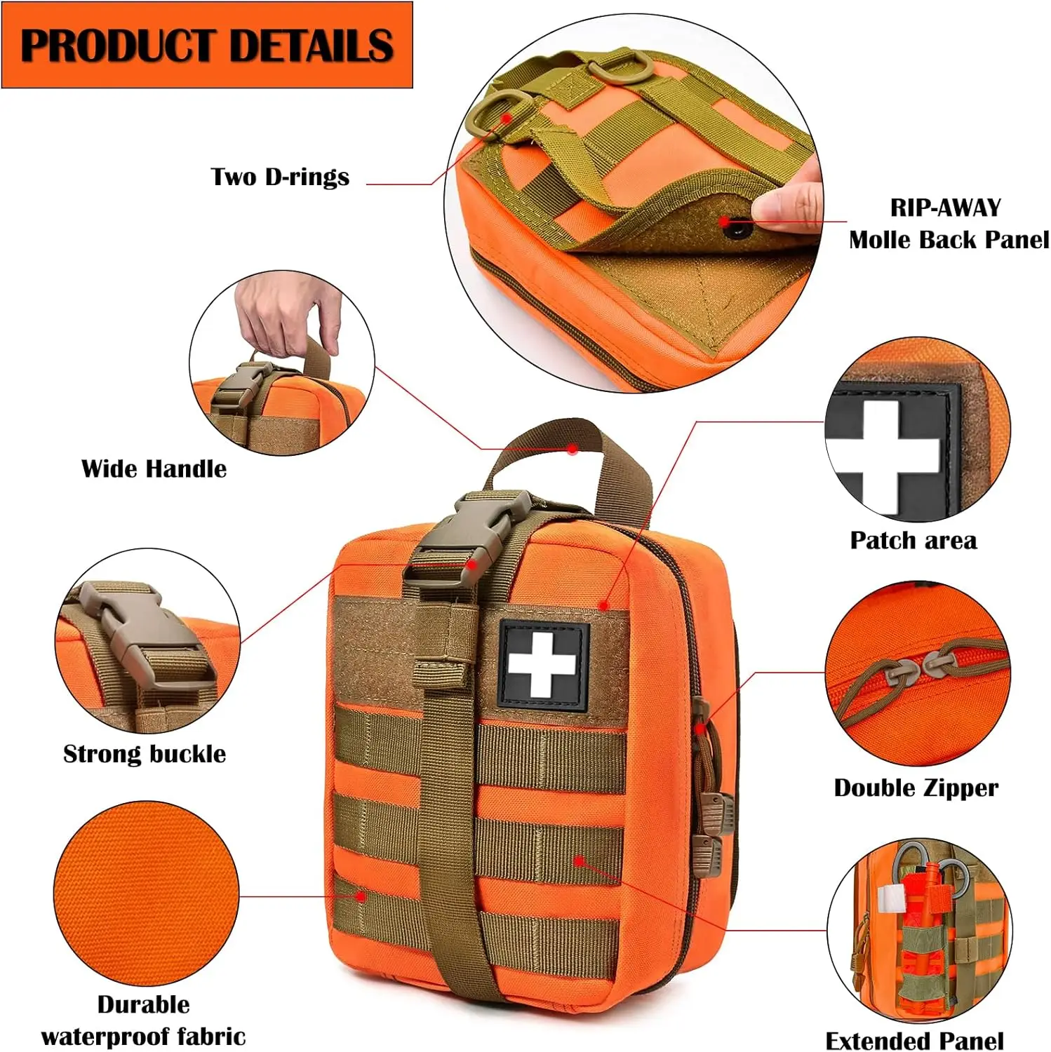 Hot Sale High Quality Tan 900D Waterproof Nylon Rip Away Tactical Frist Aid IFAK Trauma Kit Pouch