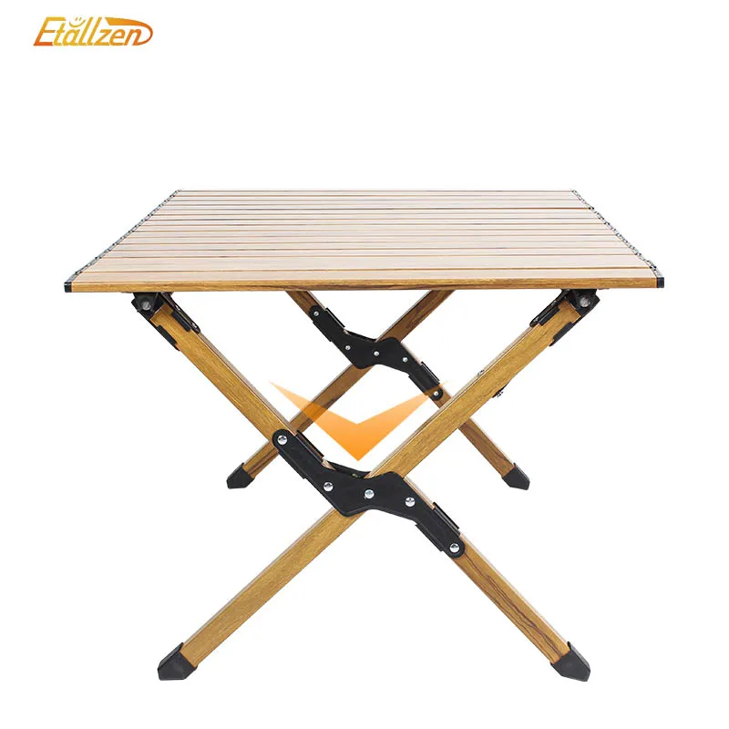 Factory Price Wood Aluminum Camping Foldable Table Adjustable Picnic Outdoor Durable Roll Top Up Folding Table With Light