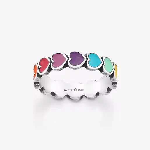 Wholesale Simple Enamel Rings 925 Sterling Silver Ring Enamel Mosaic Stars Hearts Ring For Women