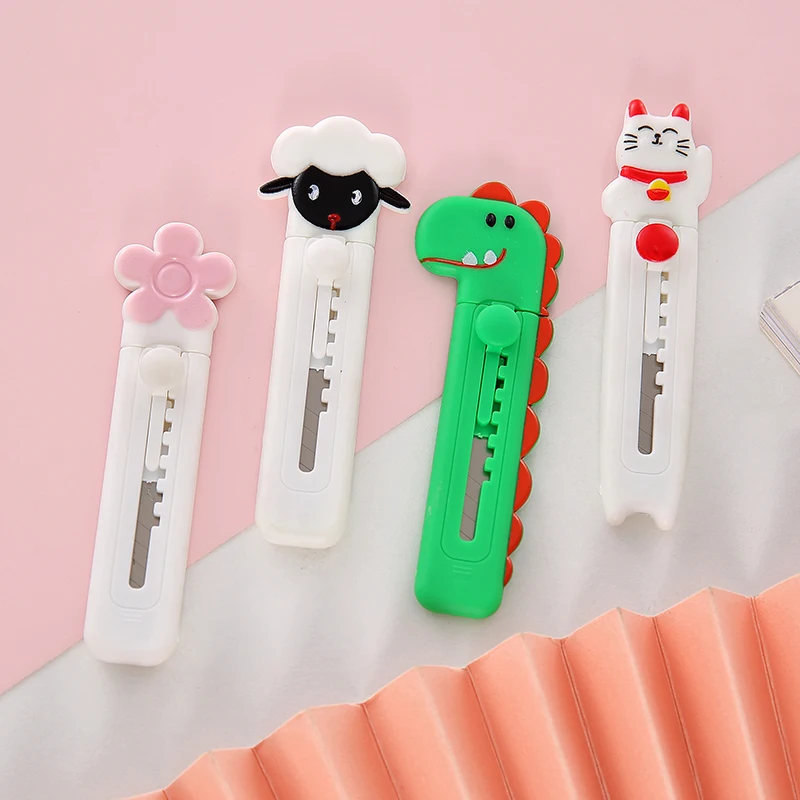 Cute Dinosa/Cat Mini Utility Knife Box Cutter Retractable Wrapping Paper Cutter Portable Paper Knife Student Art Knife (1600348633876)