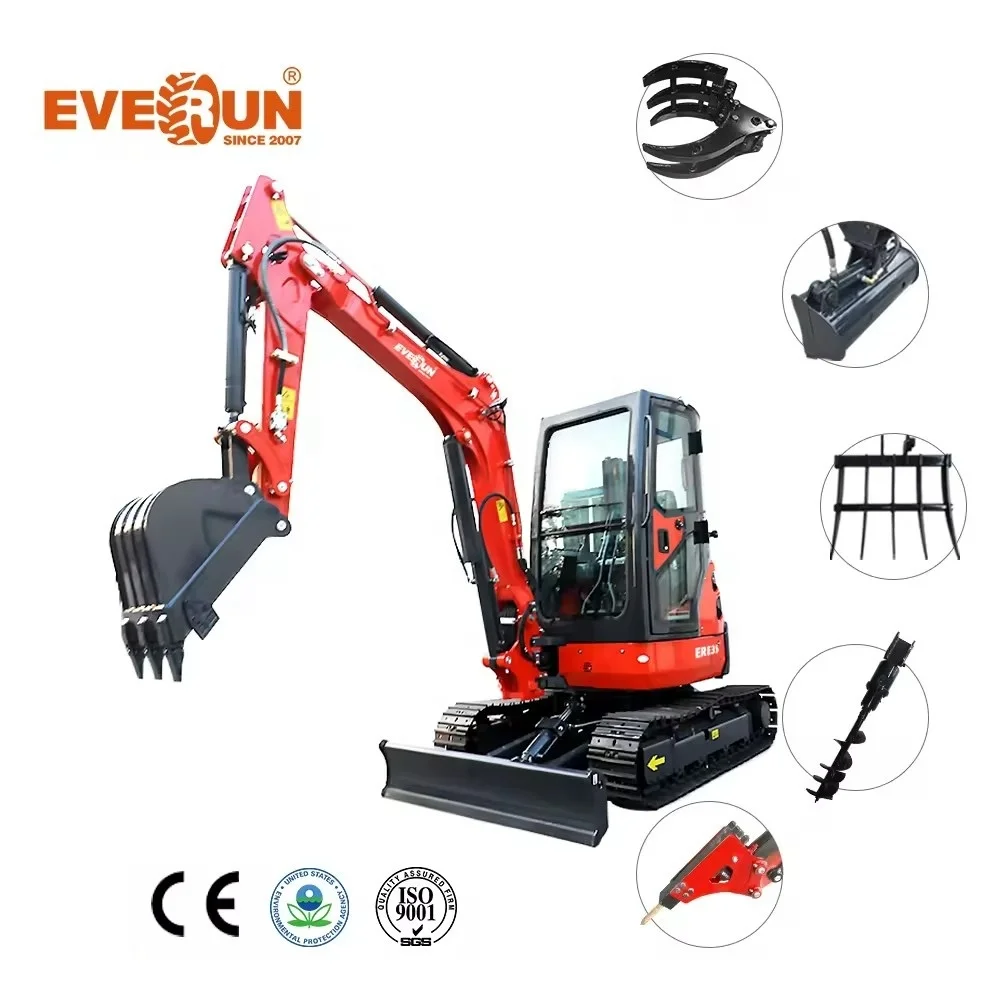 EVERUN ERE35 CE agricultural other farm machines compact bucket micro new mulcher hydraulic 3.5 ton excavator small mini digger