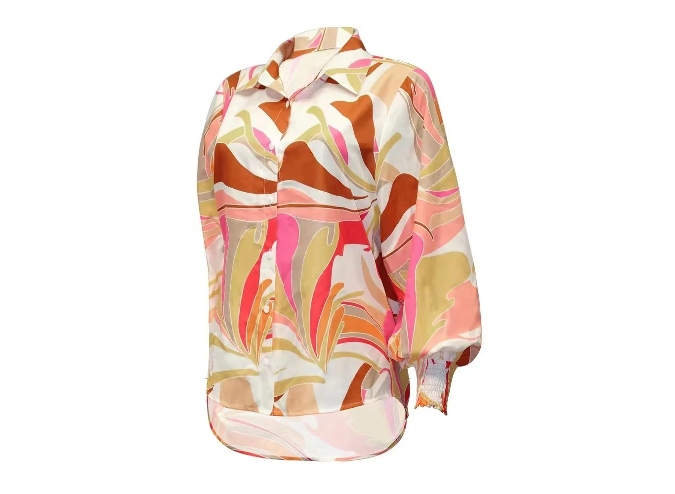 OEM Custom fall high quality New Print Polyester Lantern Sleeve Lapel Cardigan Single Breasted Swallow tail Women Casual blouse