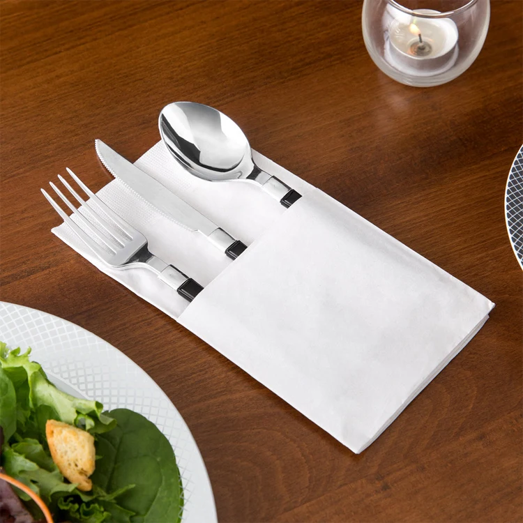 Black or White 2-Ply Airlaid Dinner Napkin Folded Serviettes with Pocket for Cutlery Colored Printed Napkin Pack or Bag