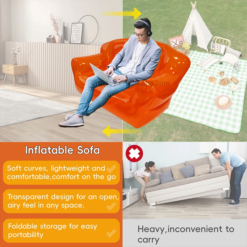 orange double adult size inflatable couch outdoor air sofa