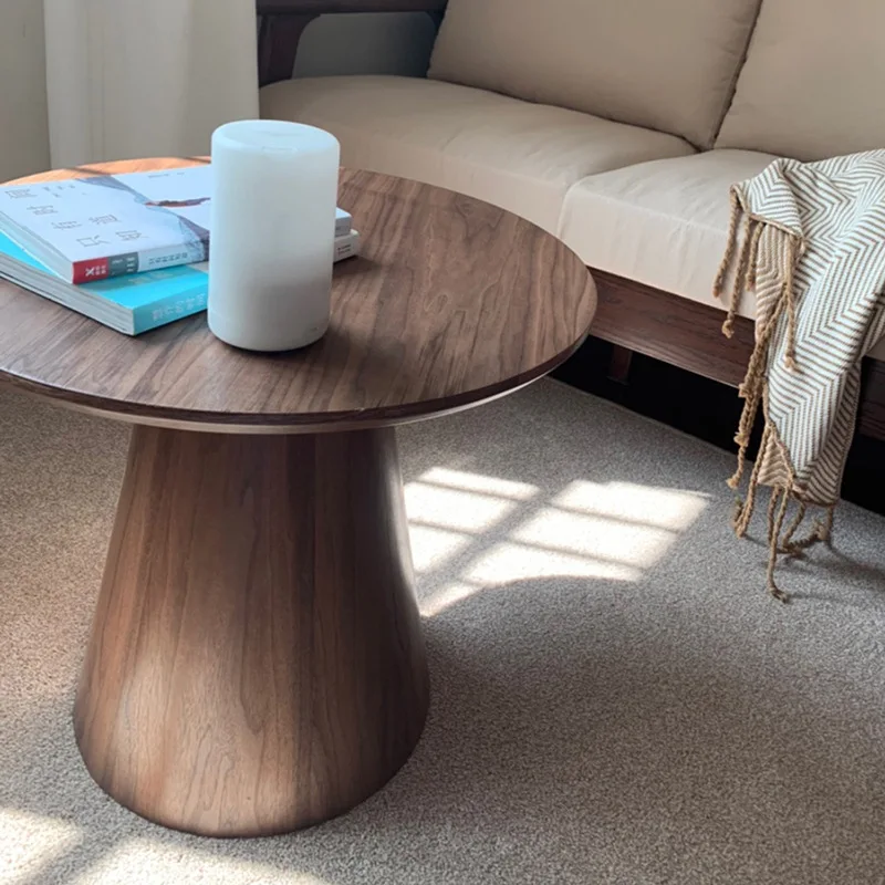 Solid wood coffee table living room modern walnut simple round tea table