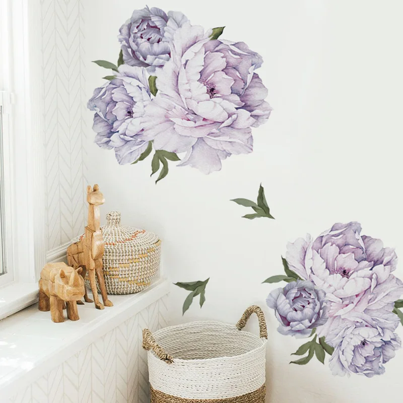 Wholesale creative pink white blue purple Peony Flower Wall Stickers for Kids Room Home wall sticker decoration