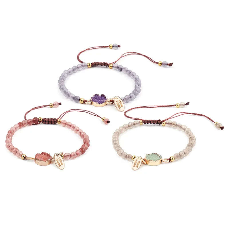 Natural Stone Precious Gemstone Crystal Adjustable Braided Healing Power Bracelet