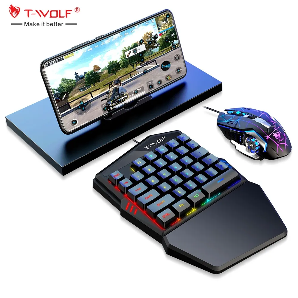 Новинка механическая клавиатура TWOLF TF900 Mini для одной руки игровая и мышь с RGB светодиодной подсветкой