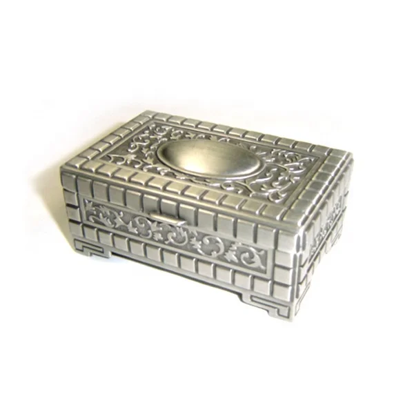 Zinc alloy oblong jewelry box in pewter plated