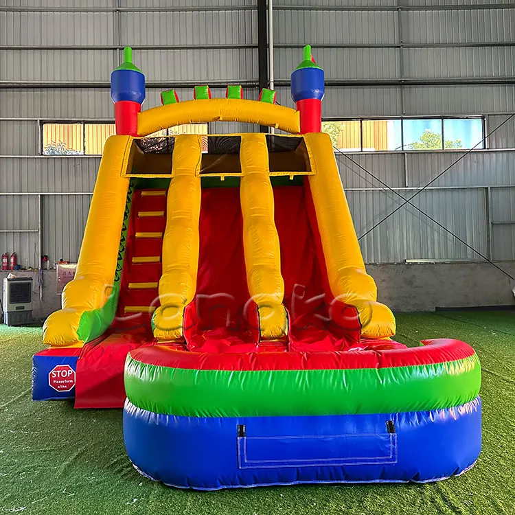 Outdoor PVC Luxury Inflatable Water Slide With Pool Double Entertainment Slides