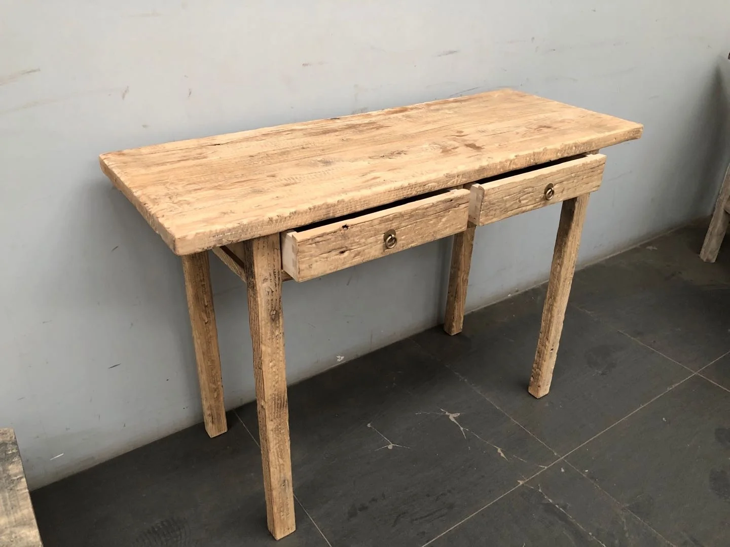 Chinese antique reclaimed elm wood vintage style natural two drawers side table