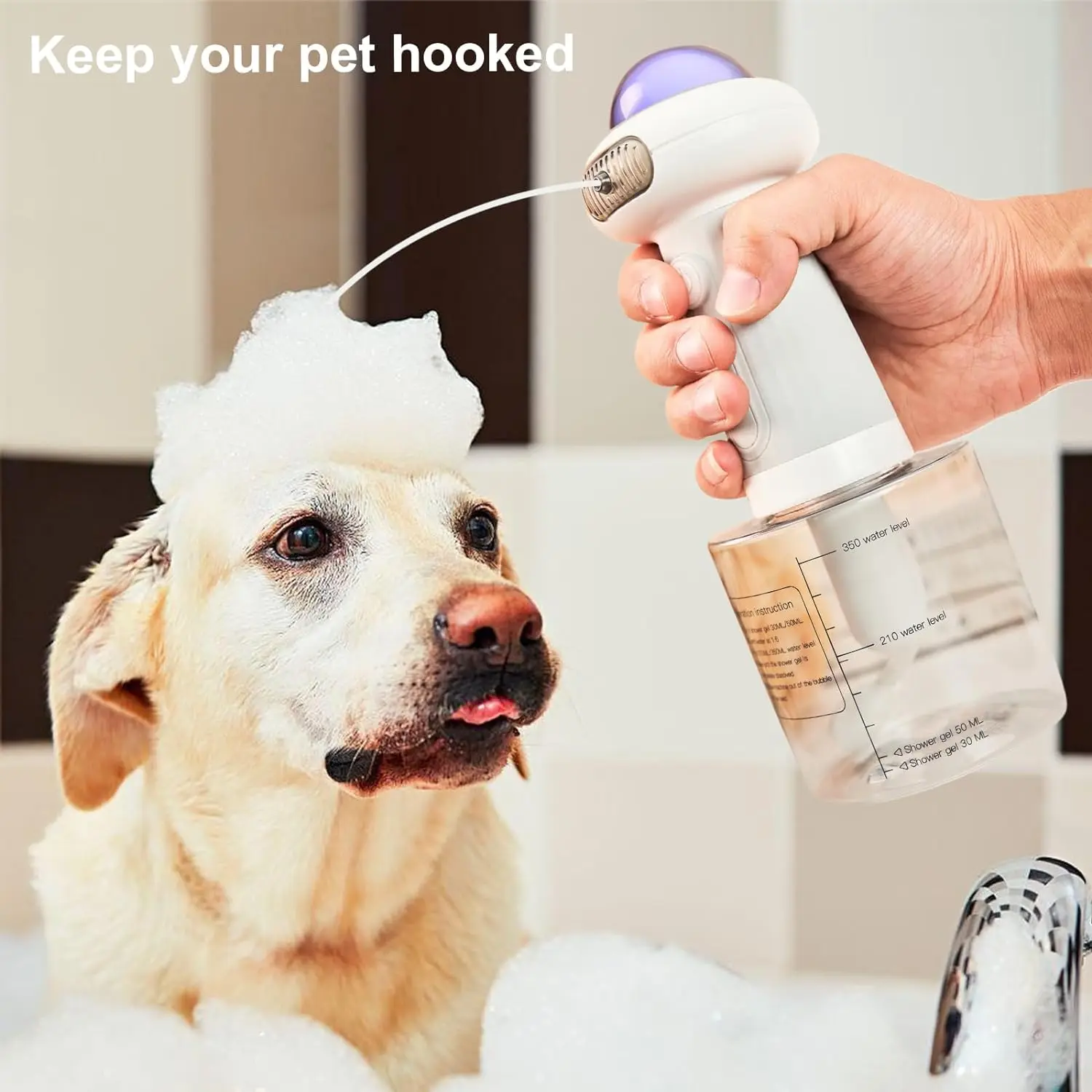 Electric Dog Cleaning Foam Machine, Rechargeable Soap Dispenser for Dog  350ML Capacity, IPX7 Waterproof bath foaming machine