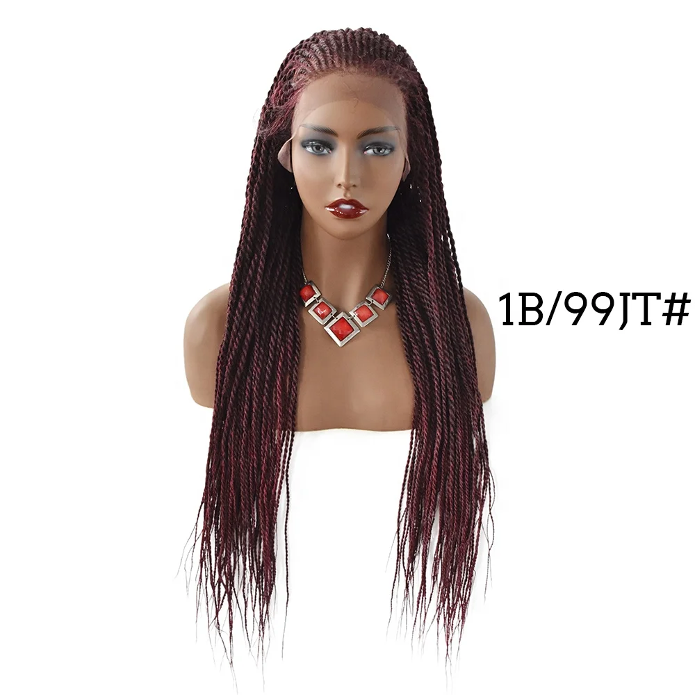 Hot Popular Box Braid Frontal Wig Handmade Synthetic Hair African Twist Braided Lace Front Women Wigs with Baby Hair