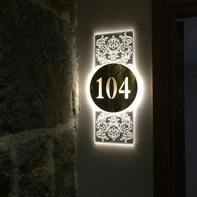 Home Address Plaque Aluminum Hotel Room Brass Stainless Steel Acrylic Custom Apartment Door Light Led House Number Plate