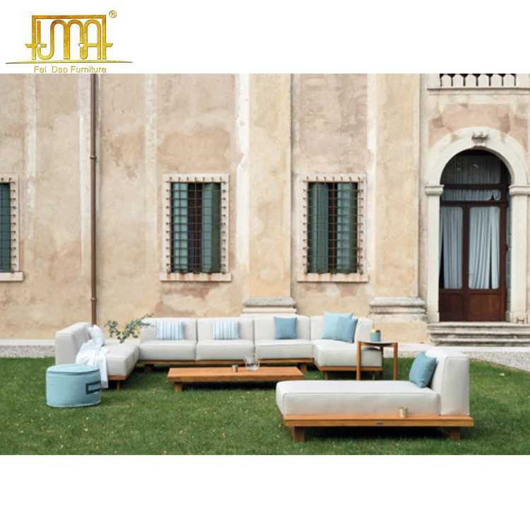 Outdoor furniture fabric material wooden hotel living room and garden sofa