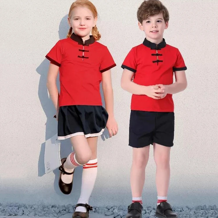 Wholesale Custom School Uniforms Summer Sport Shirt Uniform Black and White with Short Sleeve