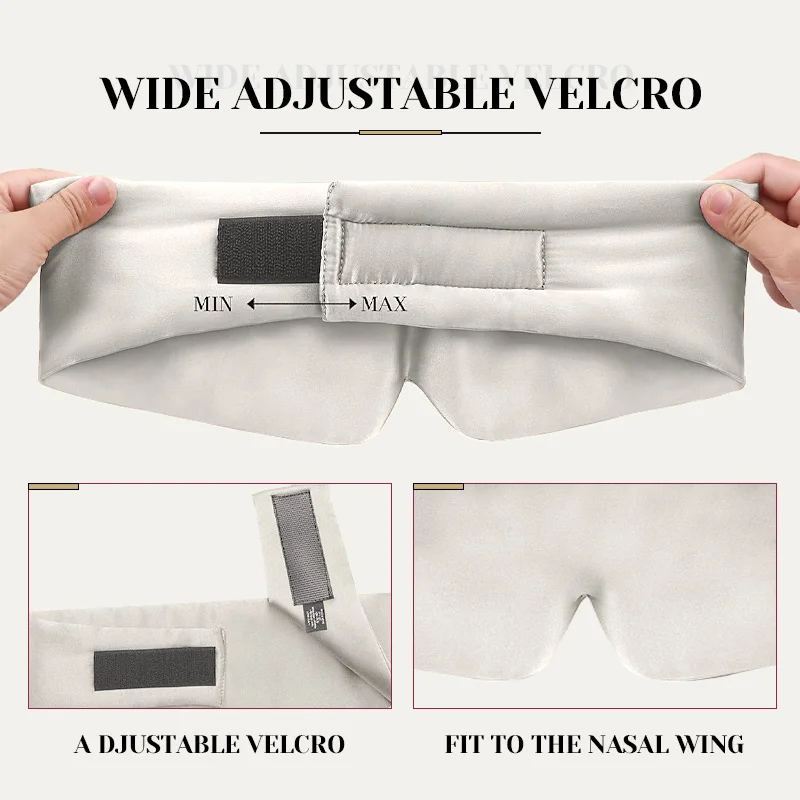 Wholesale Custom 100% Mulberry Silk Eye Mask with Adjustable Velcro Large Size silk Sleep Mask for women