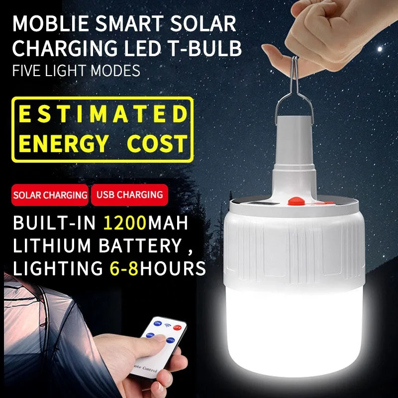 Rechargeable Bulb Lantern led Portable Camping Light Outdoor Solar LED T-Bulb Lights Lighting T100 With Remote Control