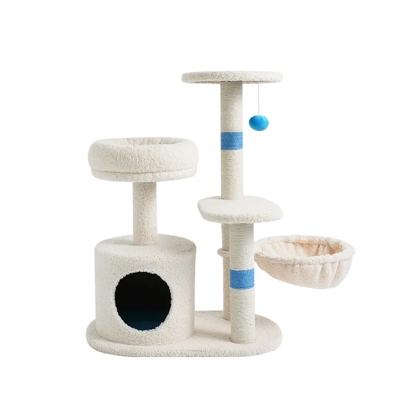 Velvet Multifunctional Climbing Frame-Mediterranean Blue  Cat Scratching Post Large One-Piece Sisal Cat Tree