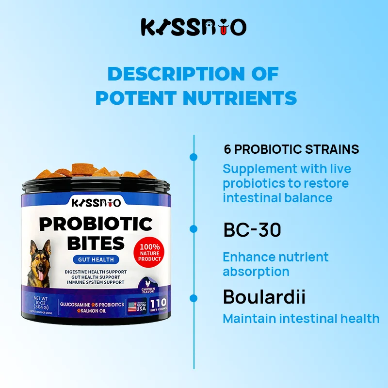 Probiotics for Dogs-Digestive Health and Seasonal Allergies Support Pet Health Care Supplements with Chewable Tablets