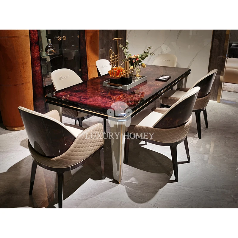 Italian new arrivals luxury high end dining table with 6 seater wooden rectangle shape dining room furniture set