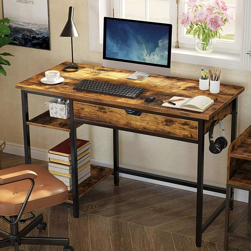 Custom cheap office computer table adjustable home simple wooden large desktop high computer desk organizer with shelf