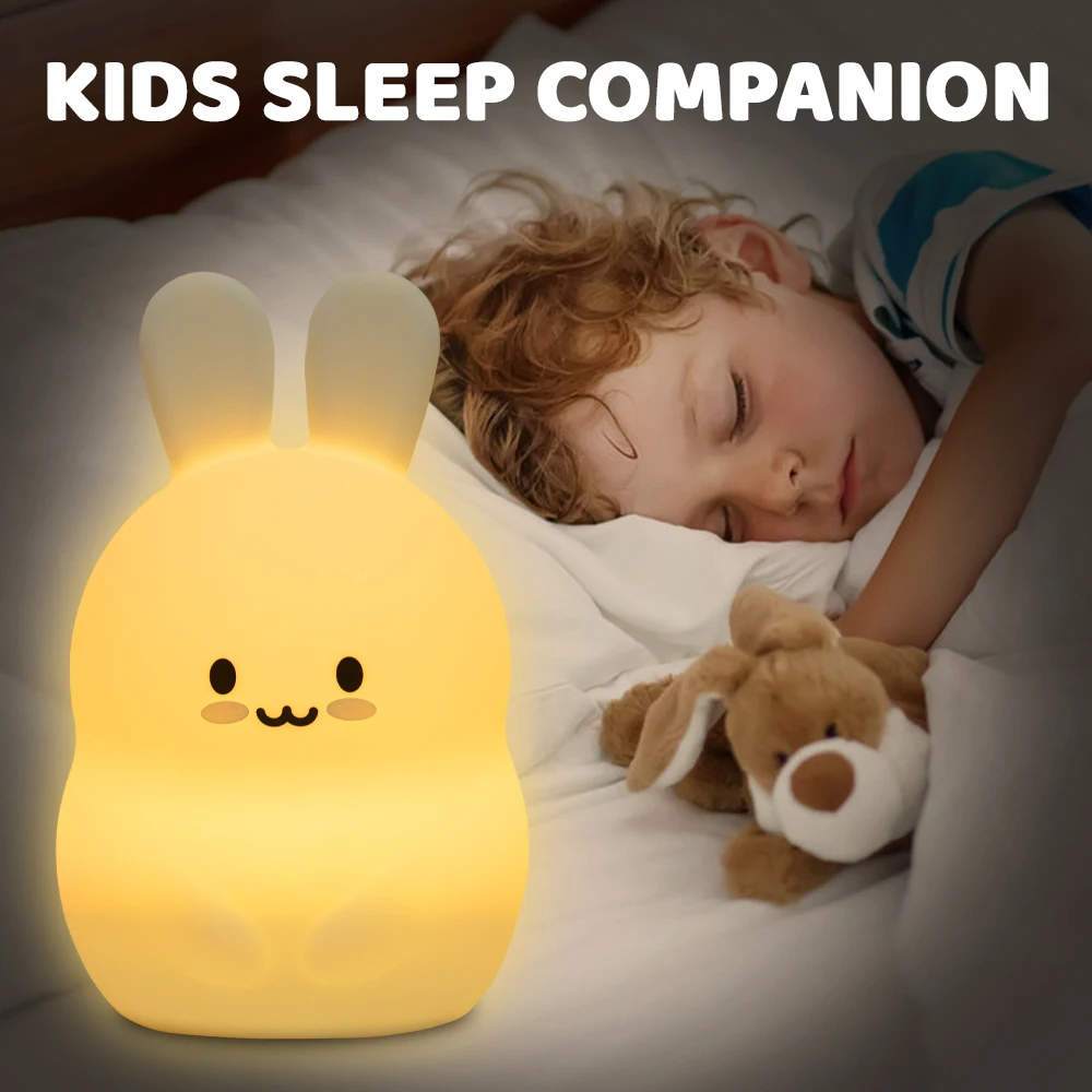 Baby Nursery Lamp Breathing Led Pat Night Light Bunny Rabbit Silicone Creative Night Light for Living Room Bedroom Decor