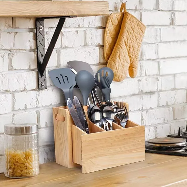 OWNSWING Wood Scalable Cutlery Utensil Holder for Flatware Dinnerware Restaurant Kitchen Utensil Storage Box