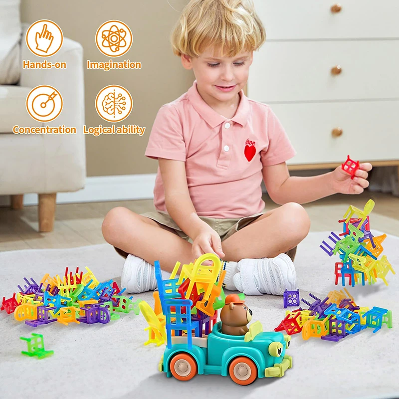 Children Funny Bear Car Chair Stacking Toys Parent-child Interactive Challenge Toys kids Party Play Game Educational blocks Toy