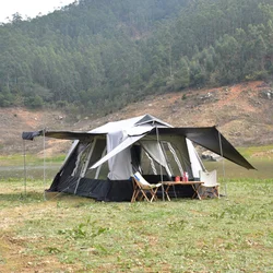 high quality Outdoor Automatic Aluminum Waterproof black coated 2 room 1 Living Room Big Family Camping Tent for 8 10 12 Person
