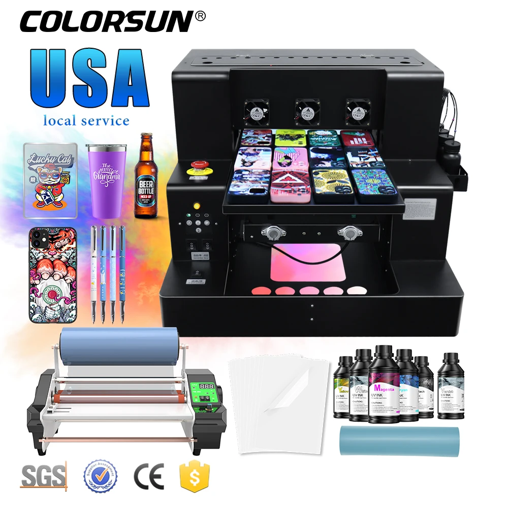 Colorsun XP600 A3 Uv Dtf Flatbed Printer Led Price A4 Uv Printer Ab Roll Film for Wooden Plastic Glass Inkjet Printers Provided