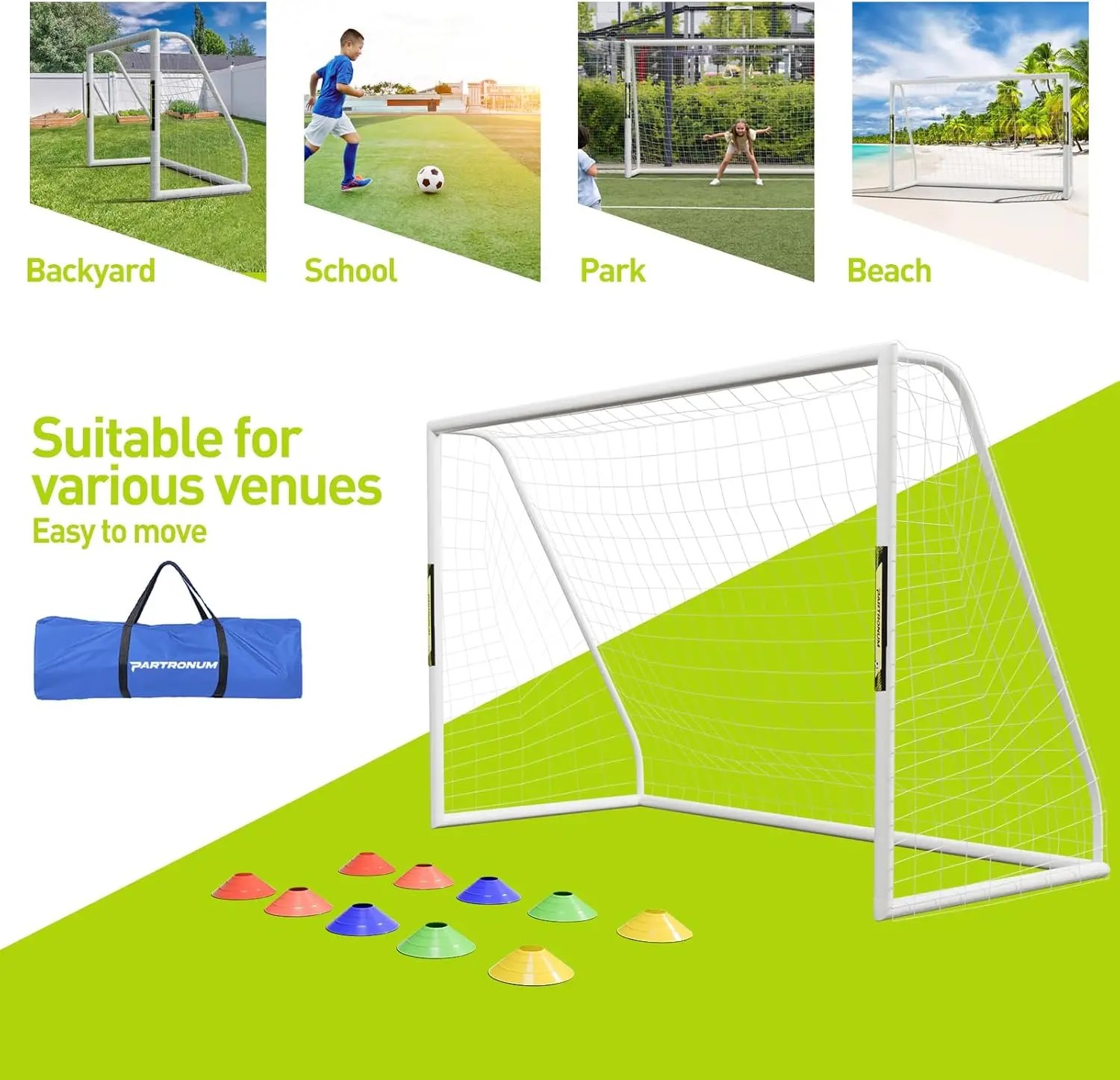 Soccer Goal 10x6.5FT Soccer Net Goal for Backyard with Carry Bag Portable Soccer Goal Post with HPVC Frame Full Size
