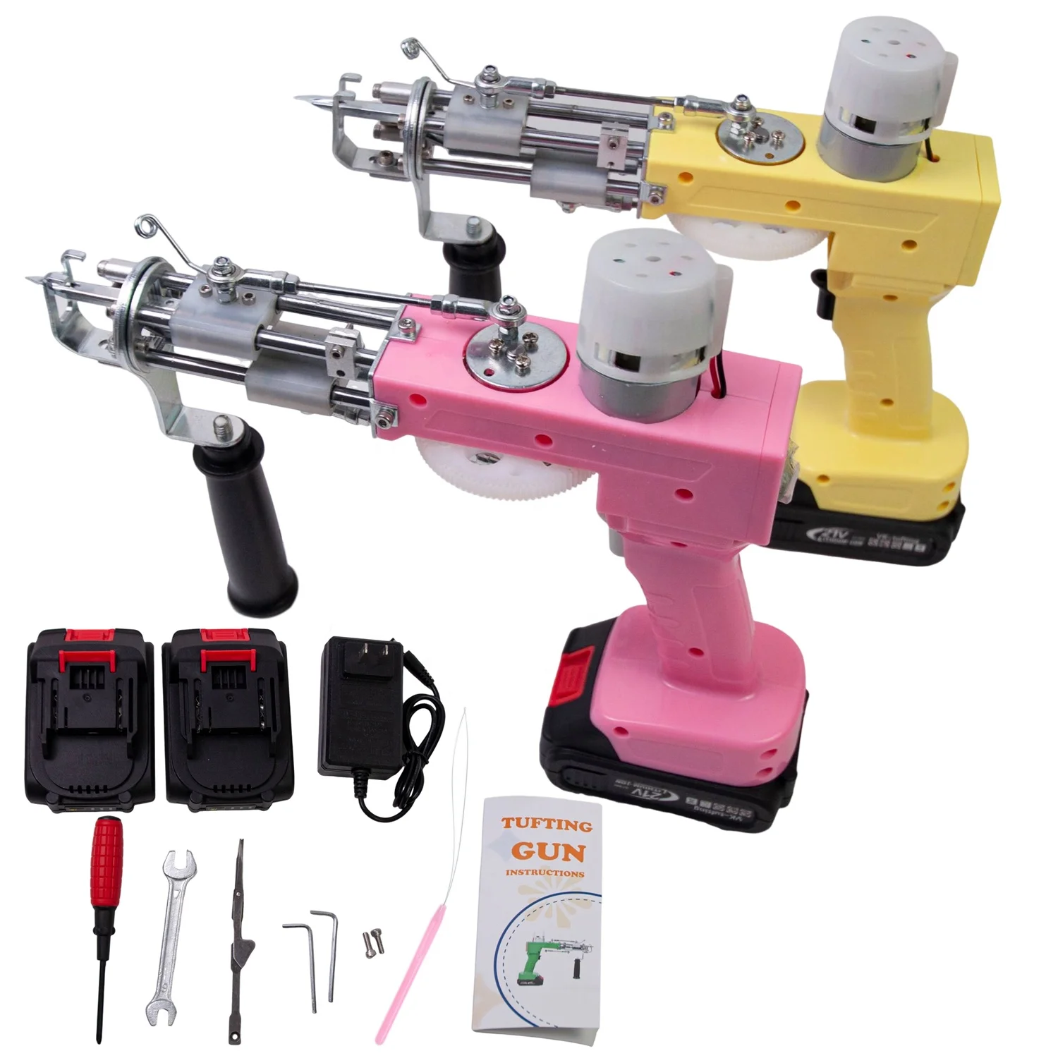 Cordless Tufting Gun with 2 PCS 2.0Ah Batteries 2 in 1 Cut / Loop Pile Wireless Tufting Rug Machine Needlework Tool CE & MSDS